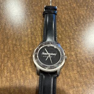 Budweiser watch, black leather band